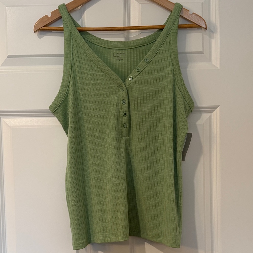 LOFT Olive Ribbed Button-Front Tank Top